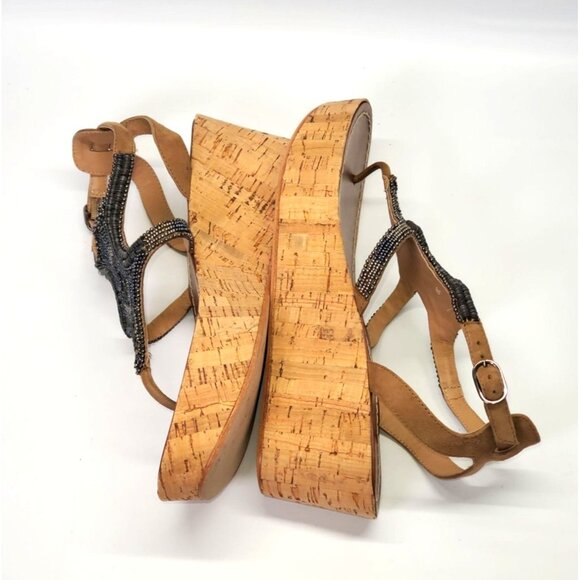 Anthropologie Women's Metallic Beaded Cork Platform Sandals Size 39 (9) 1446 - Picture 7 of 12